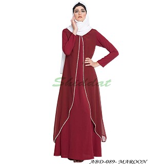 Double layered abaya- Maroon